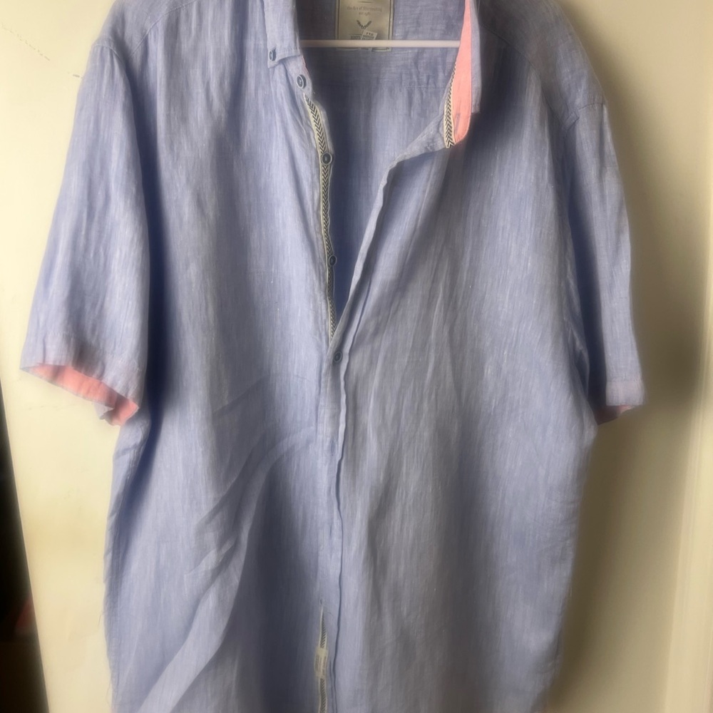 Men’s Heritage Blue Linen Shirt Lightweight Button Down Casual Summer Top